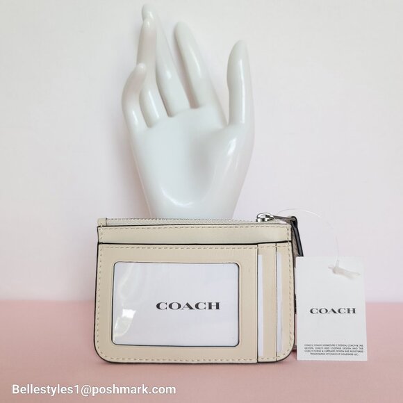COACH Mini Skinny ID Card Case in Signature Canvas & Leather -White/Chalk color⭐ - Picture 10 of 16